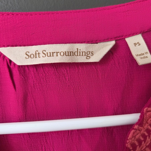 Soft Surroundings Magenta Pink Embroidered Tassel Tunic Top Petite Small Boho - Picture 3 of 6